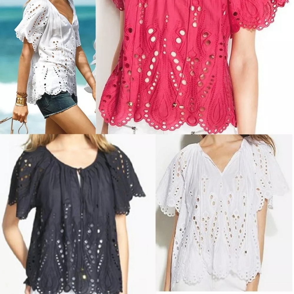 MICHAEL Michael Kors Navy Eyelet Tie Front Top
